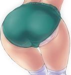  ass ass_focus bad_id bad_pixiv_id buruma close-up dodai_shouji highres original panties panties_under_buruma pink_panties simple_background socks solo thighhighs underwear white_legwear 