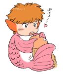 duo erection female fish ghibli hair human humanoid_face low_res male male/female mammal marine open_mouth orange_hair ponyo ponyo_on_a_cliff_by_the_sea short_hair simple_background size_difference white_background