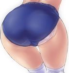  ass ass_focus bad_id bad_pixiv_id buruma close-up dodai_shouji highres original panties panties_under_buruma pink_panties simple_background socks solo thighhighs underwear white_legwear 