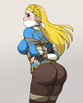  ass bdsm bondage bound bound_arms bound_torso cloth_gag gag gagged highres improvised_gag jam-orbital over_the_mouth_gag princess_zelda rope shibari shibari_over_clothes the_legend_of_zelda 