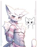 abs anthro arm_warmers armwear art_dei_tech athletic athletic_anthro athletic_male biceps blush clothing domestic_cat felid feline felis fur hi_res looking_at_viewer male mammal pecs red_eyes silly_cat_(mauzymice) solo white_body white_fur