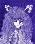 abstract_art abstract_background anthro burmecian clothing curled_hair ears_up female final_fantasy final_fantasy_ix fist hair hi_res hrist_chardonnay janet_k_wallace long_hair looking_at_viewer mammal monochrome pen_(artwork) purple_background rodent simple_background smile solo square_enix stylized traditional_media_(artwork)