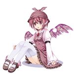  :o animal_ears dress full_body hat legs mary_janes mystia_lorelei pink_eyes pink_hair purple_eyes shoes short_hair simple_background sitting solo thighhighs tomusooya touhou white_legwear winged_shoes wings zettai_ryouiki 