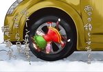  :&gt; bad_id bad_pixiv_id car chen ground_vehicle kawaisu motor_vehicle multiple_tails o_o pun solo tail touhou translated volkswagen volkswagen_beetle wheel 