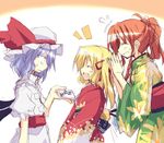  alternate_hairstyle commentary_request flandre_scarlet hong_meiling japanese_clothes kimono multiple_girls no_hat no_headwear ponytail remilia_scarlet satou_kibi sketch touhou translated 