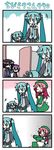  &gt;_&lt; 4koma 5girls apron beret chibi_miku closed_eyes comic detached_sleeves hat hatsune_miku heterochromia minami_(colorful_palette) momone_momo multiple_girls necktie o_o silent_comic tears twintails utane_uta utau vocaloid waving yokune_ruko |_| 