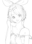  akinbo_(hyouka_fuyou) camisole greyscale hair_ornament hair_ribbon hairclip headphones kagamine_rin monochrome ribbon short_hair solo vocaloid 