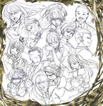  6+girls crown glasses mhkr monochrome multiple_boys multiple_girls ponytail sketch twintails umineko_no_naku_koro_ni ushiromiya_ange ushiromiya_battler ushiromiya_eva ushiromiya_george ushiromiya_hideyoshi ushiromiya_jessica ushiromiya_kinzou ushiromiya_krauss ushiromiya_kyrie ushiromiya_maria ushiromiya_natsuhi ushiromiya_rudolf 