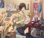  bad_id bad_pixiv_id bed bedroom bottle brown_eyes brown_hair cup dragon eating food helloagain indoors jam lamp mug original solo table toast 