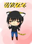  animal_ears black_eyes black_hair boots cait-sith cat_ears cat_tail cigarette denim jacket jeans lowres pants short_hair solo tail torako_(yotsubato!) yotsubato! 