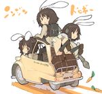  animal_ears ass backpack bag black_eyes black_hair bunny_ears car carrot clone graphite_(medium) ground_vehicle hiruma_andon inaba_tewi mixed_media motor_vehicle multiple_girls panties pantyshot rocket_launcher touhou traditional_media underwear weapon 