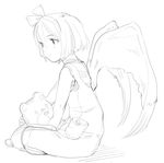  angel_wings bad_id bad_pixiv_id bob_cut bow copyright_request greyscale hair_bow indian_style moke monochrome overalls short_hair sitting sketch solo stuffed_animal stuffed_toy teddy_bear wings 