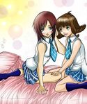  autumn_sacura blue_eyes blush brown_hair final_fantasy final_fantasy_viii girl green_eyes kairi kingdom_hearts kneehighs lipstick red_hair redhead school_uniform selphie selphie_tilmitt yuri 