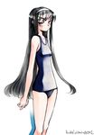  black_eyes black_hair frown hairband long_hair mike156 one-piece_swimsuit school_swimsuit simple_background skinny solo swimsuit toono_akiha tsukihime very_long_hair white_background 