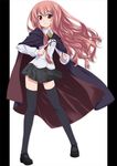  cape flat_chest long_hair long_sleeves louise_francoise_le_blanc_de_la_valliere mizuki_makoto pentacle pink_hair school_uniform solo thighhighs zero_no_tsukaima zettai_ryouiki 