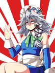  blue_eyes braid detached_sleeves hat izayoi_sakuya maid remilia_scarlet short_hair silver_hair solo sunburst tajima_yuuki touhou wings yukkuri_shiteitte_ne 