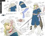  belt blonde_hair blue_eyes cain_highwind cape diagram final_fantasy final_fantasy_iv final_fantasy_iv_the_after furuko_(fullco) long_hair male_focus md5_mismatch polearm spear torn_clothes translation_request turban weapon 