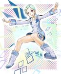  aqua_hair boots dress eureka eureka_seven eureka_seven_(series) hair_ornament hairclip legs maruyama purple_eyes short_hair solo thigh_strap white_footwear 