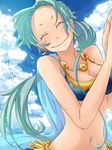  bikini blue_hair breasts earrings jewelry medium_breasts nefertari_vivi nyuu_men one_piece smile solo swimsuit 