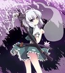  black_hairband blue_eyes flower from_behind ghost grune hairband konpaku_youmu konpaku_youmu_(ghost) looking_at_viewer looking_back paw_pose short_hair silver_hair solo sword touhou weapon white_hair 