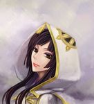  aya_gozen black_hair brown_eyes female gradient gradient_background hood long_hair sengoku_musou sengoku_musou_3 solo twilightend 