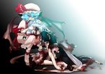  bad_id bad_pixiv_id bat_wings blood blue_eyes blue_hair braid hairband hat izayoi_sakuya knife luli maid multiple_girls red_eyes remilia_scarlet short_hair silver_hair tears torn_clothes touhou twin_braids wings 