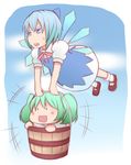  :d bad_id bad_pixiv_id bucket carrying cirno in_bucket in_container kisume laughing multiple_girls omacchi open_mouth smile touhou wooden_bucket 