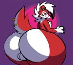 anthro balls big_butt bottomless butt clothed clothing dusk_(dusk_thelycanroc) dusk_thelycanroc fan_character generation_7_pokemon genitals huge_butt hyper_hips icon looking_at_viewer looking_back lycanroc male midnight_lycanroc nintendo nude pokemon pokemon_(species) rear_view red_body red_eyes simple_background smile solo
