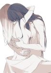  2girls arm_around_neck black_hair breasts commentary gradient_hair hands_on_another&#039;s_back hashtag-only_commentary highres hug long_hair miix777 multicolored_hair multiple_girls nude path_to_nowhere rahu_(path_to_nowhere) scar scar_on_arm shalom_(path_to_nowhere) simple_background small_breasts upper_body weibo_watermark white_background yuri 