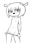  breasts caprine clothed clothing female hair half-dressed horn lammy_lamb looking_at_viewer mammal nipples panties parappa_the_rapper plain_background pussy ravnic sheep short_hair smile solo topless um_jammer_lammy underwear undressing watch white_background 