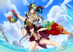  absurdres ball barefoot beachball black_hair coat dynamic_pose fate/grand_order fate_(series) flying_kick highres kicking multicolored_hair oda_nobunaga_(fate) oda_nobunaga_(koha-ace) oda_nobunaga_(swimsuit_berserker)_(fate) red_coat red_eyes sei_shounagon_(fate) sei_shounagon_(swimsuit_berserker)_(fate) swimsuit user_utvd2422 water water_gun yellow_eyes 