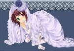  bride brown_hair dress gloves heterochromia non-web_source rozen_maiden short_hair solo souseiseki thighhighs wedding_dress 