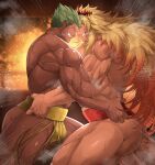  2boys ass bara bellsaltr blonde_hair blurry blurry_background dark_skin fighting green_hair highres huge_ass long_hair looking_at_another male_focus manly mature_male multiple_boys muscular muscular_male musk no_pants original red_hair smell smirk spiked_hair steam steaming_body sumo sunset sweat sweatdrop teeth thick_arms thick_eyebrows thick_thighs thighs topless_male 