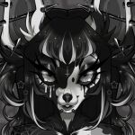 1:1 2023 alternative_fashion anthro bangs canid canine cross dripping ear_piercing eyelashes female goth greyscale hair hi_res icon industrial_piercing inverted_cross looking_at_viewer mammal markings monochrome piercing solo spider_web spikes spookieghoulie