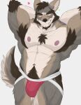 abs absurd_res anthro armpit_hair body_hair canid canine canis coyote echo_(series) echo_project fangs fur hi_res isaacyote_(artist) male mammal muscular muscular_anthro muscular_male nipples pecs scar solo tail teeth the_smoke_room william_adler
