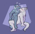  anthro blush bodily_fluids canid canine canis duo echo_(sona) extended_arms fur grey_body grey_fur heart_symbol hi_res male male/male mammal on_lap open_mouth sex sitting_on_another sitting_on_lap smile sweat tohfu white_body white_fur wolf yellow_eyes 