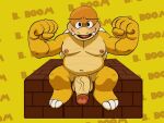 anthro balls barefoot biceps blush boom-boom boom_boom casual_nudity feet genitals humanoid_genitalia humanoid_hands humanoid_penis koopa koopaling male manly mario_bros navel nintendo nipples nude pecs penis pooncartoonist reptile scalie simple_background smile solo