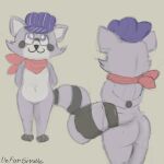 animated anthro bandanna big_butt big_tail butt clothing dancing facial_markings featureless_crotch friedxgold hands_behind_back hat head_markings headgear headwear hi_res indigo_park kerchief male mammal markings neckwear procyonid purple_eyes raccoon rambley_(indigo_park) rear_view simple_clothing solo striped_markings stripes tail unfurgivable