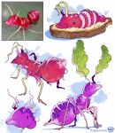  absurd_res ambiguous_gender ant antennae_(anatomy) arthropod elemental_creature feral flora_fauna food hi_res hymenopteran insect plant purple_body radish rappenem reference_image solo vegetable x_eyes 