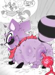  ahegao anal balls bodily_fluids cum feral genital_fluids genitals goatboydraws heart_eyes heart_symbol hi_res looking_pleasured male mammal pawpads paws penis pink_eyes procyonid purple_body raccoon rambley_(indigo_park) scarf sex_toy small_penis solo tail 