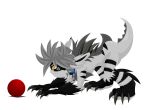 age_difference aged_up anthro ball black_body black_fur claws deishun_(species) fan_character fur grey_body grey_fur grey_hair hair happy male monster older_male orange_eyes playing playing_ball raised_tail solo spines tail tail_wiggle yellow_eyes zarjhan_mary