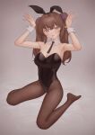  animal_ears arms_up brown_eyes brown_hair highres himekaidou_hatate legs long_hair ni_(221) nontraditional_playboy_bunny playboy_bunny rabbit_ears rabbit_pose touhou 