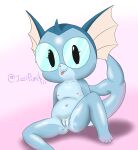 absurd_res anthro belly blep blue_body butt clitoral_hood eeveelution eyewear female fin generation_1_pokemon glasses hi_res humanoid izzipurrito navel nerd nintendo nipples nude pokemon pokemon_(species) simple_background simple_eyes solo spread_legs spreading tail tongue tongue_out vaporeon wet