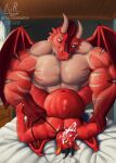 abdominal_bulge abs absurd_res ahegao akai_roddersen anal anal_penetration anthro balls bed biceps big_biceps big_muscles big_pecs black_collar black_eyebrows black_horn black_leash blush bodily_fluids claws collar colored cum cum_from_mouth cum_in_mouth cum_inflation cum_inside cum_on_face curtains curtains_open digital_drawing_(artwork) digital_media_(artwork) dominant dragon duo ejaculation erection eyebrows forked_tongue from_front_position furniture genital_fluids genitals grey_eyes hi_res holding_another holding_another&#039;s_arm holding_leash holding_object horn humanoid_genitalia humanoid_penis inflation inside joseph_drakesson leash leash_pull looking_at_another looking_pleasured lying male male/male male_penetrated male_penetrating male_penetrating_male markings missionary_position muscular muscular_anthro muscular_arms muscular_male mythological_creature mythological_scalie mythology nude on_back on_bed open_mouth pecs penetration penile penis red_body red_dragon saliva saliva_on_tongue scalie sex shaded signature size_difference smile submissive teeth text tiotiored tongue tongue_out white_bed white_claws window wings yellow_eyes