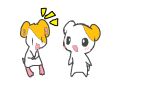 anthro blush cricetid digital_media_(artwork) duo ebichu female fur hair hamster hamtaro hamtaro_(series) male mammal open_mouth orange_body orange_fur oruchuban_ebichu rodent simple_background smile tail tikitikilola white_body white_fur