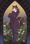 anthro beads big_breasts big_butt bone breasts butt canid canine cucarachah female flower grass hi_res looking_at_viewer mal0 mammal nun nun_outfit plant prayer_beads rosary rose_(flower) scp-1471 scp-1471-a scp_foundation skull skull_head solo tail thick_thighs tongue tongue_out