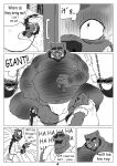  anthro bear belly clothed clothing collar comic dialogue group hi_res hyena laugh laught468 leash leashed_collar male male/male mammal obese obese_male overweight overweight_male prisoner size_difference speech_bubble suid suina sus_(pig) thought_bubble trio underwear underwear_only wild_boar 