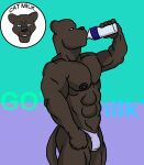  ab_ookami_kun anthro barazoku drinking drinking_milk exposed_chest facing_aside felid got_milk? male male/male mammal meme mostly_nude muscular pantherine skimpy_thong solo 