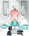  1girl all_fours anal anal_object_insertion black_footwear black_skirt blue_bra blue_necktie blue_panties bowing bra butt_crack completely_nude detached_sleeves dildo dogeza folded_clothes grey_skirt hair_ornament hatsune_miku highres long_hair mac_(pixiv31869137) naked_dogeza necktie nude object_insertion panties prostration sex_toy shaking shirt shoes skirt slap_mark sleeveless sleeveless_shirt solo spanked steam steaming_body tile_floor tile_wall tiles top-down_bottom-up trembling twintails underwear unworn_bra unworn_panties unworn_shirt unworn_shoes unworn_skirt unworn_socks urinal very_long_hair vibrator vocaloid whip_marks wide_hips 