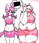 alice_(nonbatnary) anthro aroused bat belly big_butt body_hair bottomwear bovid bra bulge butt caprine censor_bar chest_tuft clothing duo goat hair happy_trail hi_res looking_respectfully mammal navel nier_(pinkshinyhorns) nonbinary_(lore) open_mouth overweight overweight_anthro pinkshinyhorns shorts shy simple_background slightly_chubby slightly_chubby_anthro staring_at_ass thick_thighs thought_bubble trans_(lore) trans_woman_(lore) tuft underwear white_background white_hair wide_hips